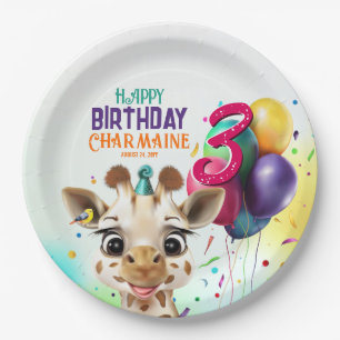 Assiettes En Carton Cute Giraffe Colorful Confetti Anniversaire de enf