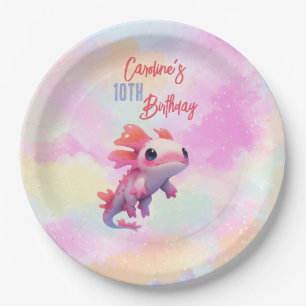 Assiettes En Carton Cute Girl Rainbow Pink Axolotl