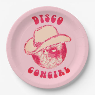 Assiettes En Carton Cute Girl Rose Disco Parties scintillant de cowgir