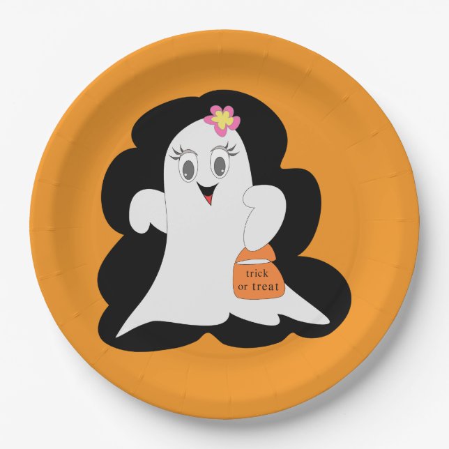 Assiettes En Carton Cute Girly Ghost Halloween Trick or Treat (Devant)
