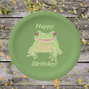 Assiettes En Carton Cute Green Tree Frog - Joyeux anniversaire!