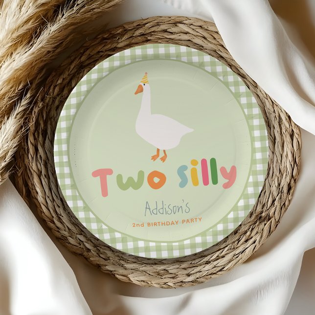 Assiettes En Carton Cute Green Two Silly Goose 2e anniversaire (Créateur téléchargé)