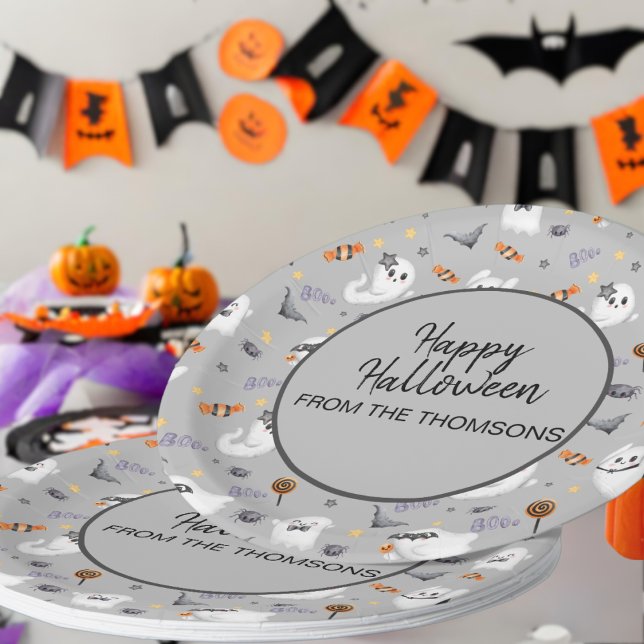 Assiettes En Carton Cute gris Éffrayant Fantôme Motif d'Halloween (Créateur téléchargé)