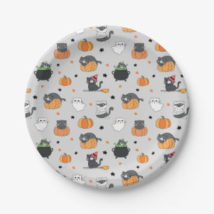 Assiettes En Carton Cute Halloween Chats et Fantômes Motif