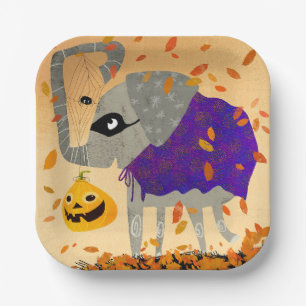 Assiettes En Carton Cute Halloween Elephant Carré plaque de papier