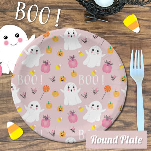 Assiettes En Carton Cute Halloween Fantômes Plaque en papier rose