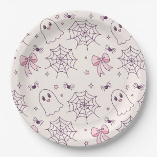 Assiettes En Carton Cute Halloween Ghost & Spiderweb Motif