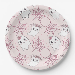 Assiettes En Carton Cute Halloween Ghost & Spiderweb Motif (2)