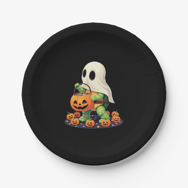 Assiettes En Carton Cute Halloween Turtle Ghost avec bonbon (2) (Devant)