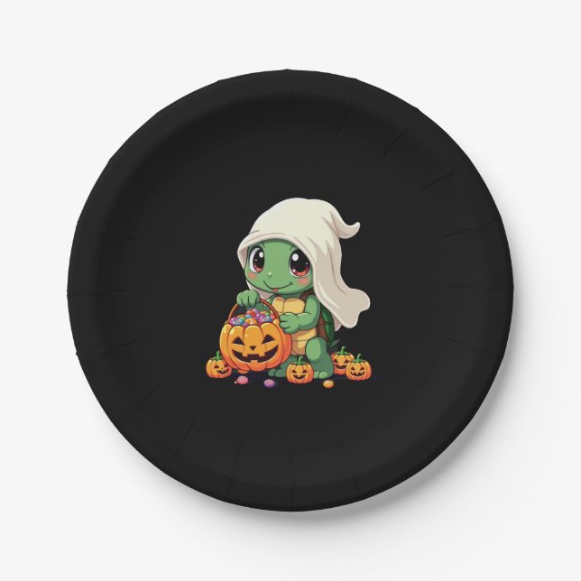Assiettes En Carton Cute Halloween Turtle Ghost avec bonbon (3) (Devant)