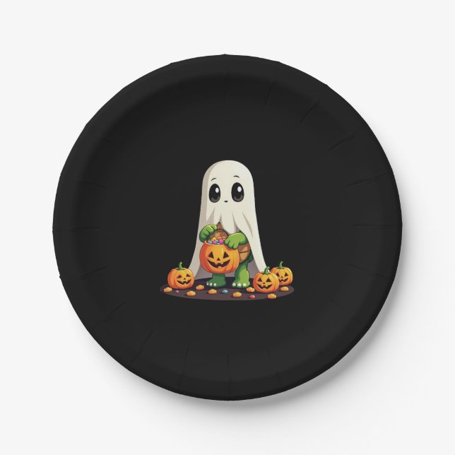 Assiettes En Carton Cute Halloween Turtle Ghost avec bonbon (6) (Devant)