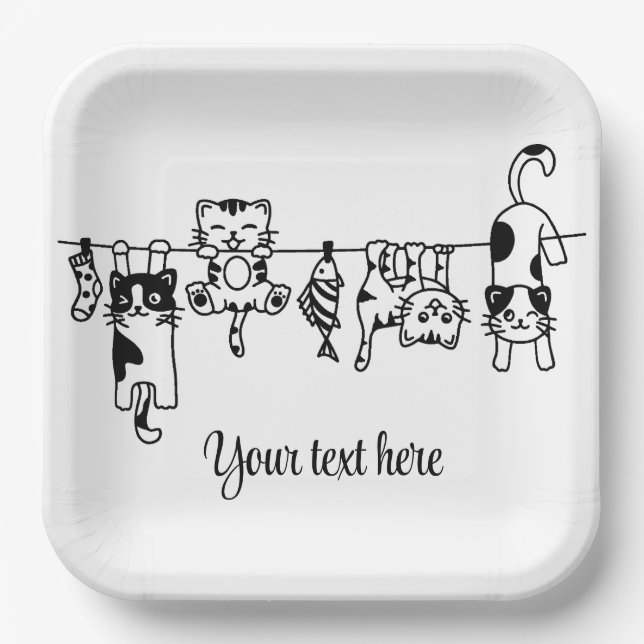 Assiettes En Carton Cute Hanging Kittens Custom Text/Name (Recto)