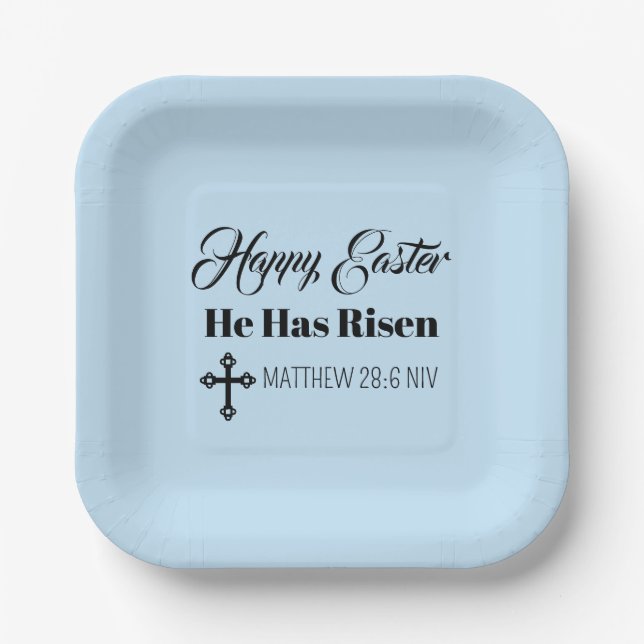 Assiettes En Carton Cute Happy Easter He Has Risen Bible Verse Blue (Recto)
