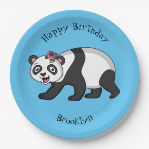 Assiettes En Carton Cute happy panda bear with flower cartoon
