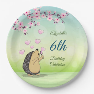 Assiettes En Carton Cute Hedgehog Cherry Blossom Livre d'anniversaire 