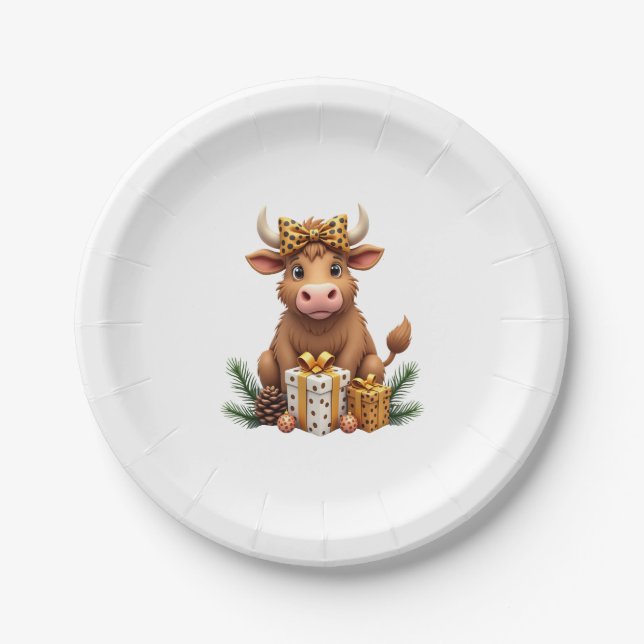 Assiettes En Carton Cute Highland Cow Christmas Santa Highland Cow Lov (Devant)
