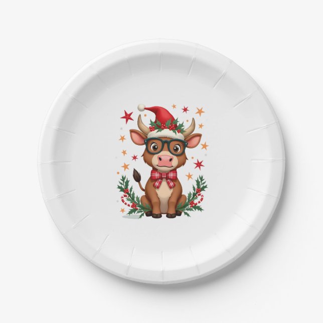 Assiettes En Carton Cute Highland Cow Lover Santa Hat Western Christma (Devant)