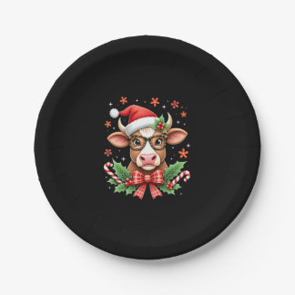 Assiettes En Carton Cute Highland Cow Lover Santa Hat Western Christma