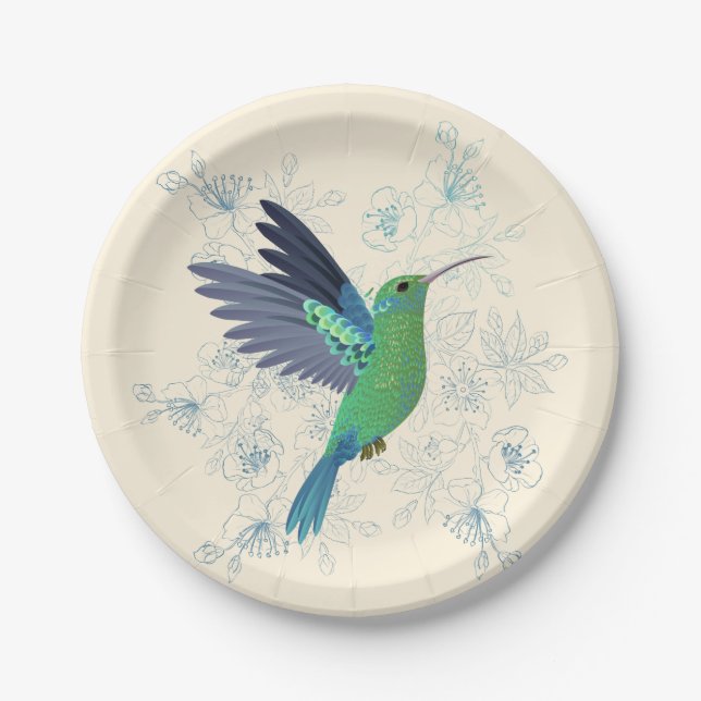 Assiettes En Carton Cute Hummingbird Floral (Devant)