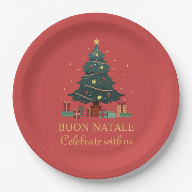 Assiettes En Carton Cute Italien Buon Natale Arbre Personnalisé (Devant)