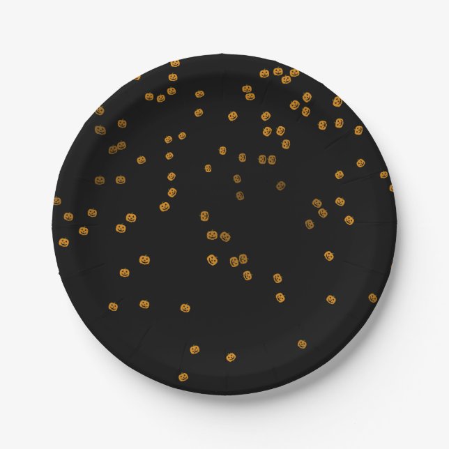 Assiettes En Carton Cute Jack O'Lantern Confetti (Devant)