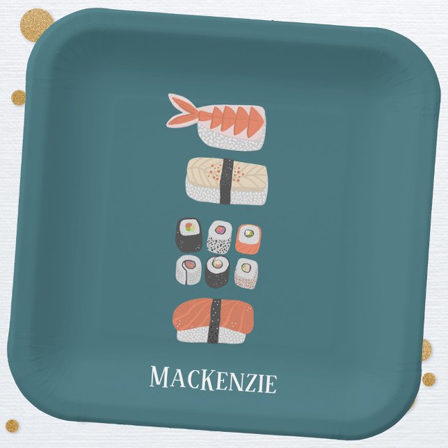 Assiettes En Carton Cute Japonais Sushi Personnalisé (Japanese food art sushi personalized paper plate)