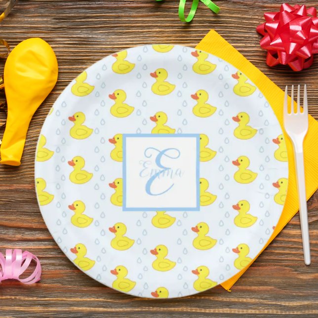 Assiettes En Carton Cute Jaune Canard Motif Monogramme Baby Girl (Créateur téléchargé)