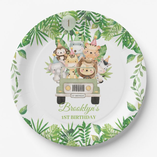 Assiettes En Carton Cute Jungle Animaux Safari Aventure Voiture Annive (Devant)