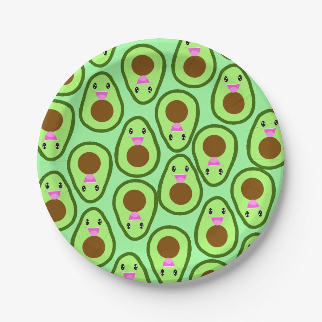 Assiettes En Carton Cute Kawaii Avocado Vegan (Devant)