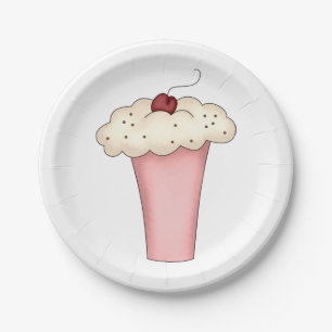 Assiettes En Carton Cute Kawaii Cupcake Milkshake avec cerise