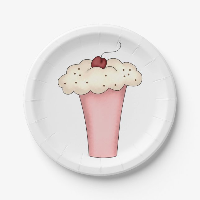 Assiettes En Carton Cute Kawaii Cupcake Milkshake avec cerise (Devant)