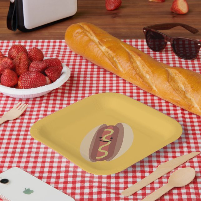 Assiettes En Carton Cute Kawaii Hot Dog (Pique-nique)