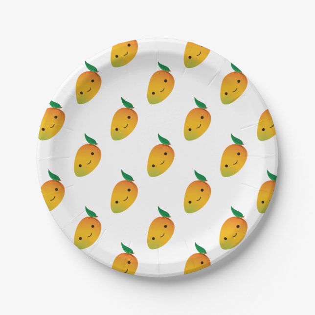 Assiettes En Carton Cute Kawaii Mango souriant (Devant)
