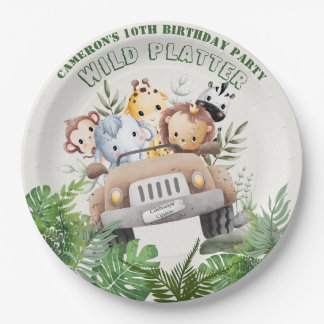 Assiettes En Carton Cute Kawaii Safari Animaux sauvages Anniversaire