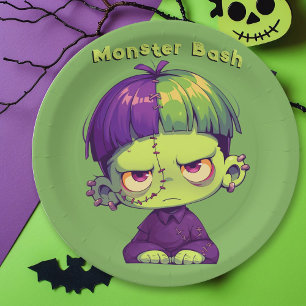 Assiettes En Carton Cute Kid Frankenstein halloween