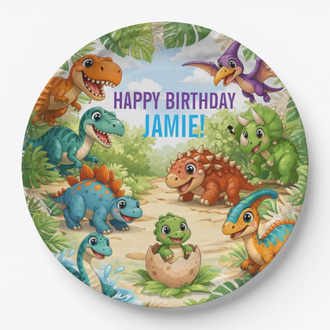 Assiettes En Carton Cute Kids Dinosaur Birthday (Devant)