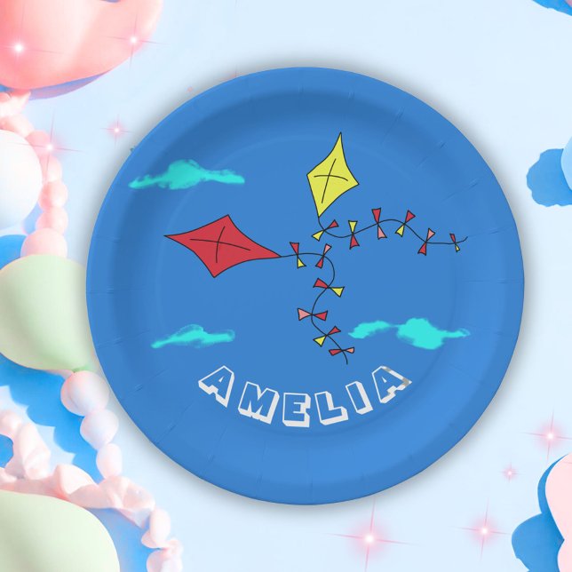 Assiettes En Carton Cute Kites Red Yellow Nom Anniversaire de enfant P (Créateur téléchargé)