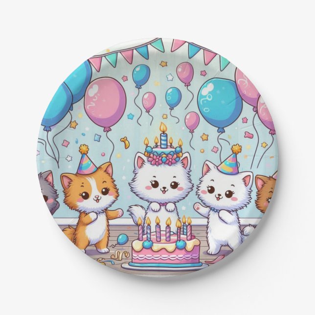 Assiettes En Carton Cute Kittens Plaques de fête d'anniversaire (Devant)
