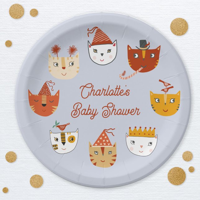 Assiettes En Carton Cute Kitty Chat Baby shower personnalisé (Personalized cute kitty cat themed baby shower paper plate)