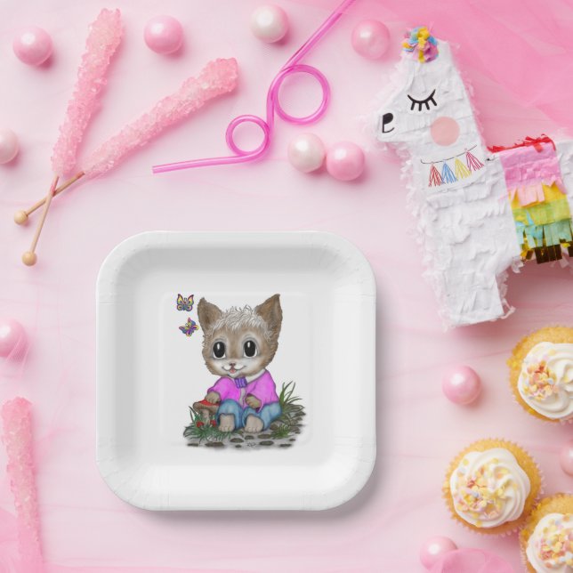 Assiettes En Carton Cute Kitty Chat et Papillon (Fête)