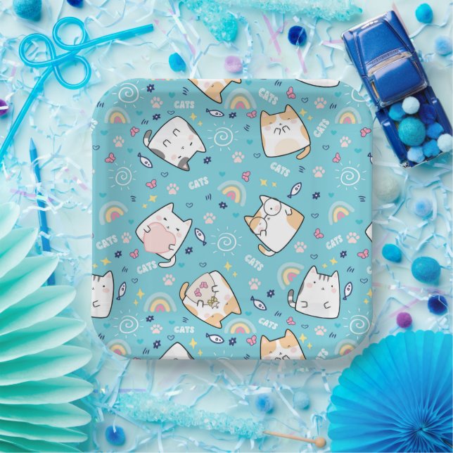Assiettes En Carton Cute Kitty Chat Motif Whimsical (Fête)