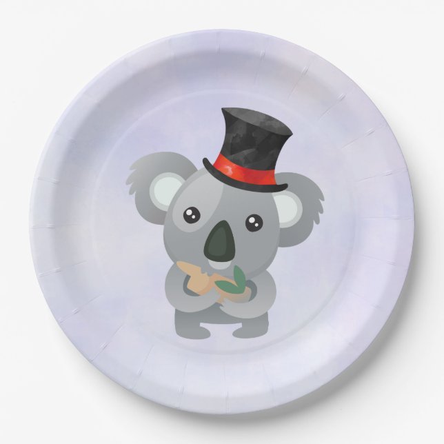 Assiettes En Carton Cute Koala dans un chapeau noir (Devant)