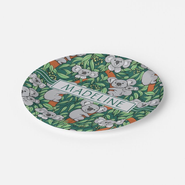 Assiettes En Carton Cute Koala Motif Personnalisé Hunter Green (Angle)