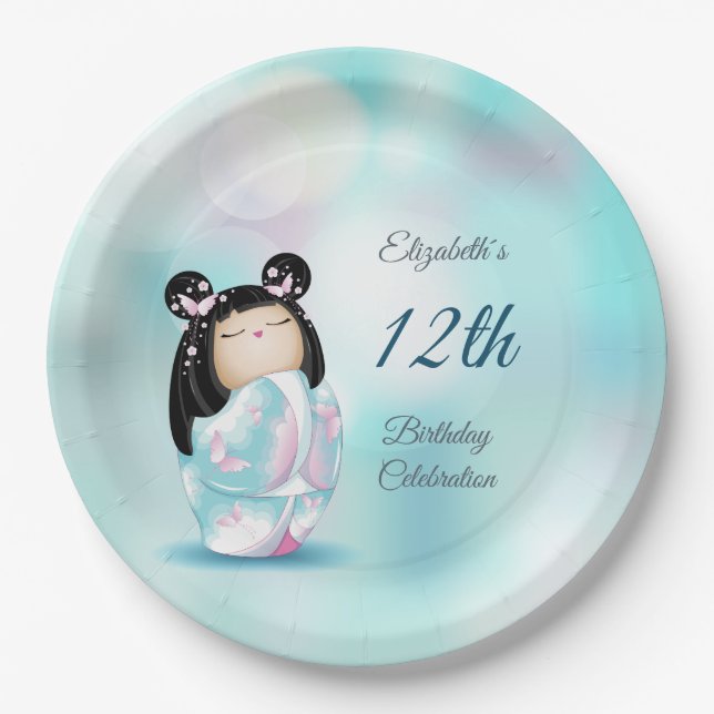 Assiettes En Carton Cute Kokeshi Doll | Anniversaire de la fille (Devant)