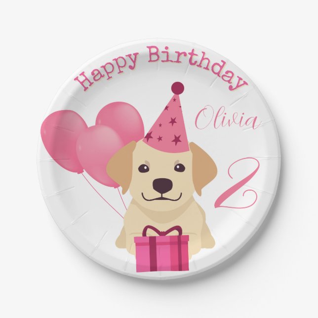 Assiettes En Carton Cute Labrador Retriever Happy Birthday Papier Plaq (Devant)