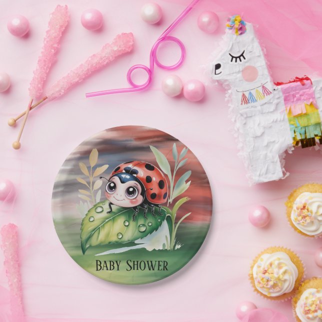 Assiettes En Carton Cute Ladybug Girl Baby Shower  (Fête)