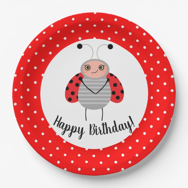 Assiettes En Carton Cute Ladybug Plaques de fête d'anniversaire (Devant)