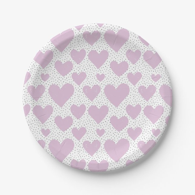 Assiettes En Carton Cute Lilac Hearts et Confetti Motif Party (Devant)