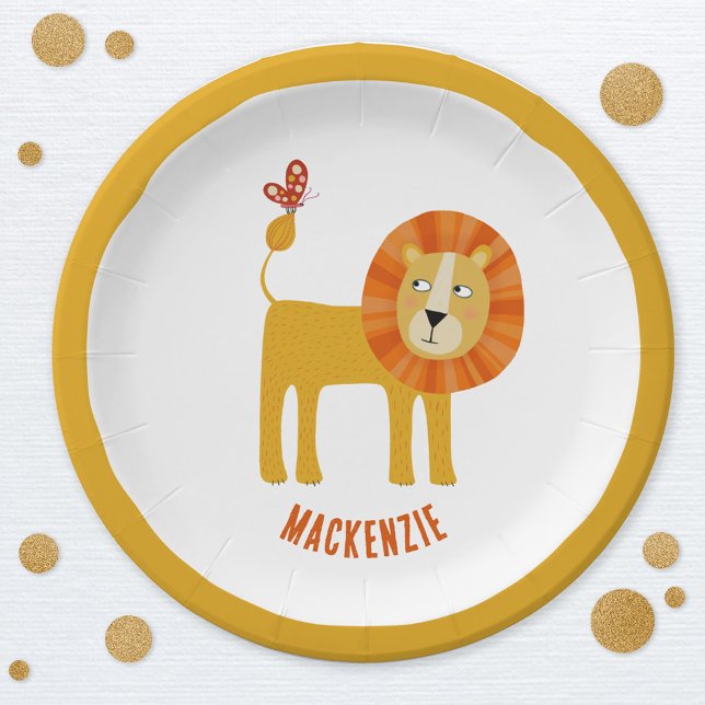 Assiettes En Carton Cute Lion Personnalisé (Cute lion personalized paper party plate)