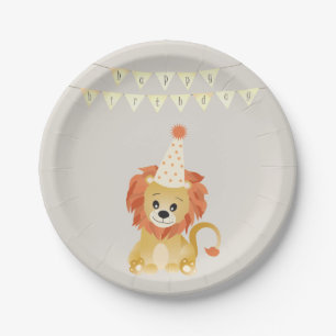 Assiettes En Carton Cute Lion Portant Casquette de fête Anniversaire B